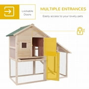 Pawhut 55 L 2-tier Wood Rabbit Hutch Backyard Cage Small Animal House with Ramp and Outdoor Run