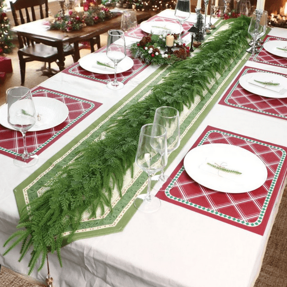 9 FT Christmas Norfolk Pine Garlands, Real Touch Realistic Artificial Christmas Garland, Artificial Greenery Garland for Christmas Table Wall Fireplace Mantle Indoor Outdoor Decorations