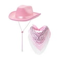 thumbnail image 4 of yuksok Cowboy Hat and Bandana Panama Hat Sun Hat with Adjustable Chin Strap Costume Hat Pink, 4 of 9