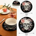 thumbnail image 3 of Coolnut Flower Halloween Sugar Skull Pot Holder Set of 2, Wear-Resistant and Non-Slip Stylish Round Pot Holder for Daily Kitchen, Dining Table, Office, Cafe, Restaurant, BBQ Home Decor Gifts, 3 of 6