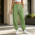 thumbnail image 7 of Women's Solid Jogger Pants Elastic Waist Adjustable Drawstring Loose Athletic Long Trousers with Pockets, Soft Casual Sport Bottoms for Workout, Daily Walking and Loungewear Green, 7 of 7