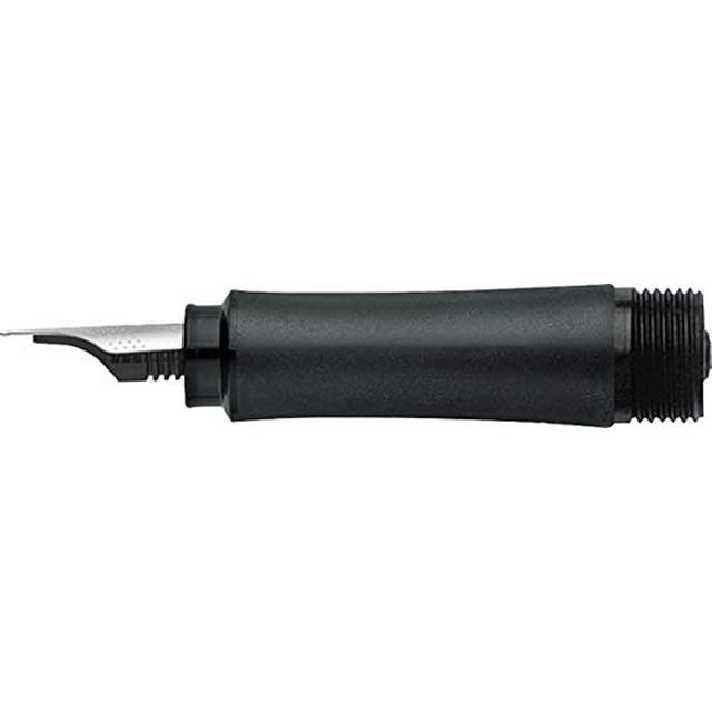 faber-castell grip 140954 pen nib unit pluma estilográfica f nib Repuesto negro para boquilla F, vista lateral centrada de la sección de agarre texturizada y el alimentador con rosca, ideal para reemplazo en plumas estilográficas.
