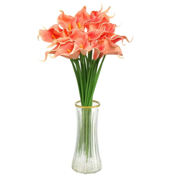 20pcs Artificial Calla Lily Fake Silk Flowers Bouquet Real Touch for Home Garden Wedding Party Decoration, Coral