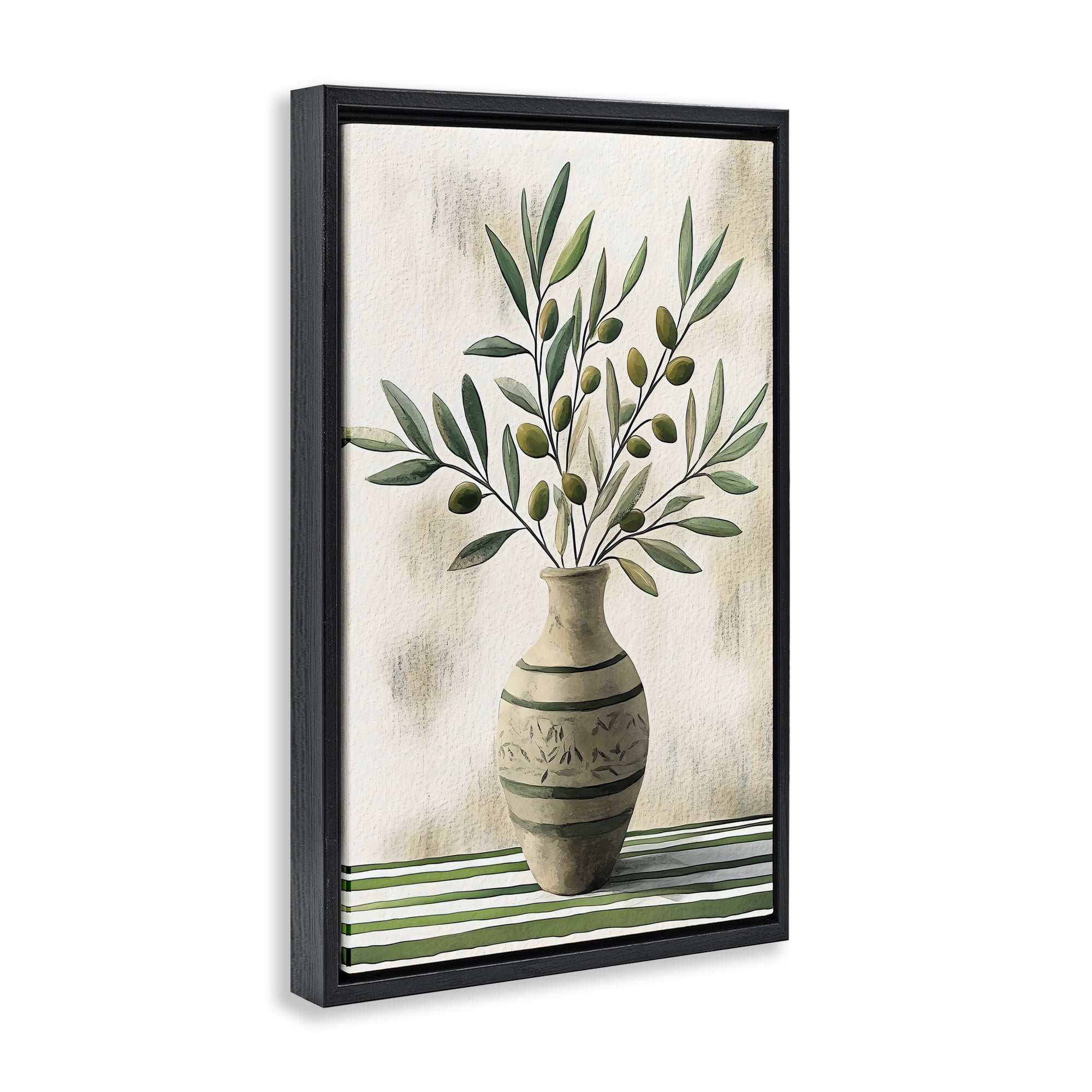 Stupell Industries Vase of Olive Branches Black Framed Floater Canvas Wall Art, design by Creative Studio