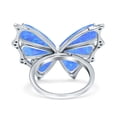 thumbnail image 3 of Butterfly Petite Dainty Thumb Ring Lab Created Blue Opal Ring 925 Sterling Silver size 7, 3 of 5
