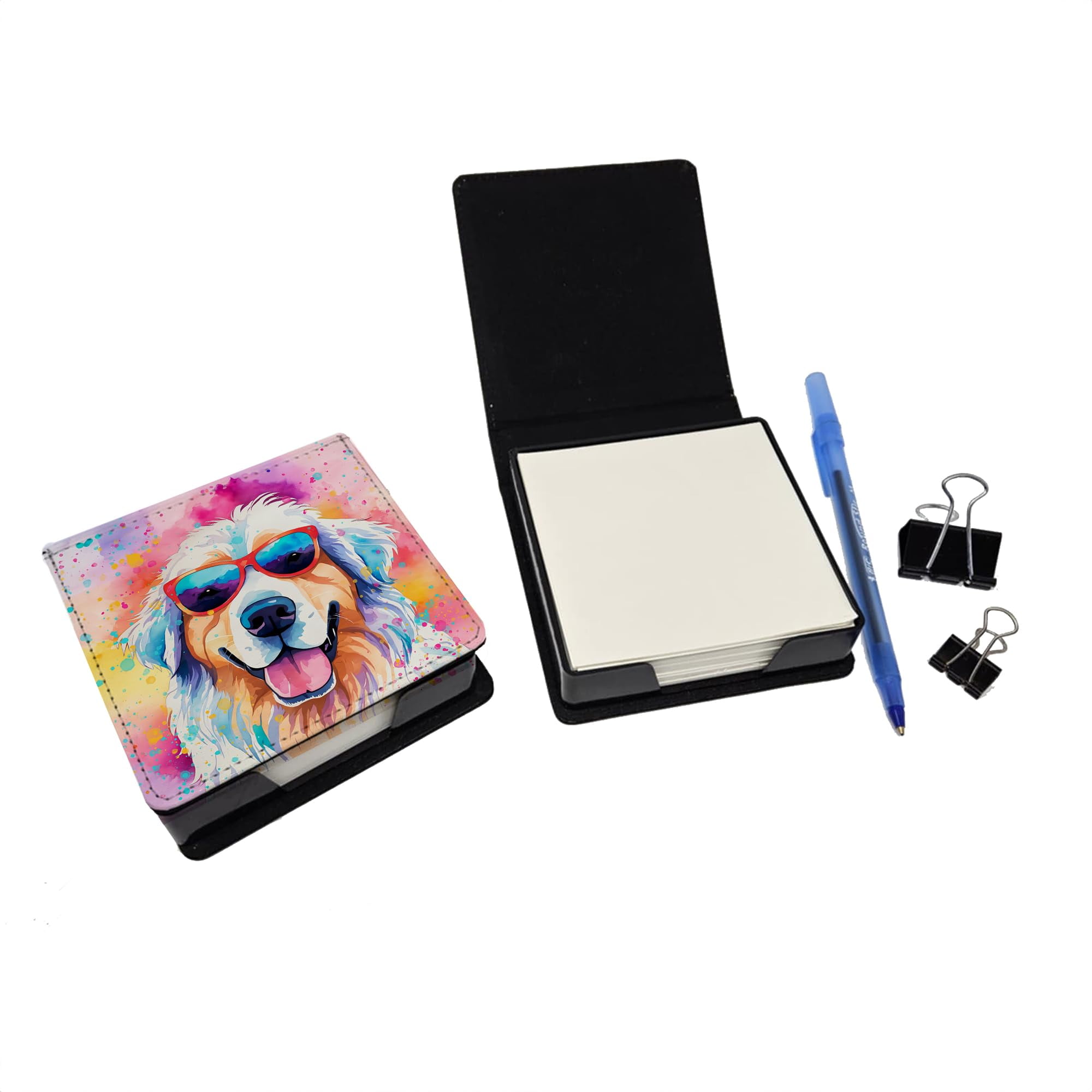 Caroline's Treasures Great Pyrenees Hippie Dawg PU Leather Note Paper Holder with Artist-Designed Cover, Desk Accessory, Office Gift