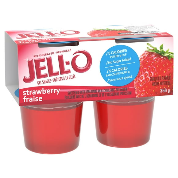 Jell-O Refrigerated Gelatin Snacks, Strawberry, 4 Cups x 89g