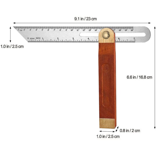 Cuadrado de carpintería de 9 pulgadas, prueba cuadrada, calibre cónico deslizante ajustable, mango de madera dura, hoja de acero inoxidable para artesano, carpintería, 1 ud.