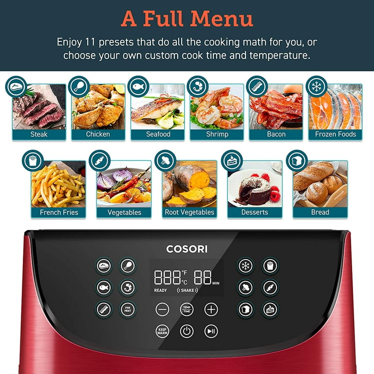 COSORI Air Fryer Max XL(100 Recipes) 5.8 QT Electric Hot Oven Oilless  Cooker LED Touch Digital Screen with 11 Presets, Preheat& Shake Reminder,  Nonstick Basket, Burgundy Red 