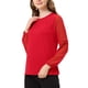 thumbnail image 4 of INSPIRAR CHIC Blusa de gasa para mujer con cuello de ojal, mangas de patchwork, elegante top de trabajo, L rojo, 4 of 6