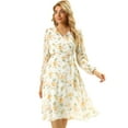 thumbnail image 1 of Vestido cruzado de gasa fluido informal de manga larga con cuello en V floral boho para mujer blanco M, 1 of 5