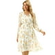thumbnail image 1 of Vestido cruzado de gasa fluido informal de manga larga con cuello en V floral boho para mujer blanco M, 1 of 5