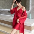 thumbnail image 4 of Pijama sexy de primavera y verano para mujer, camisón fino de seda helada con almohadilla para el pecho, camisón con tirantes, conjunto de dos piezas, ropa de belleza para el hogar, 4 of 6