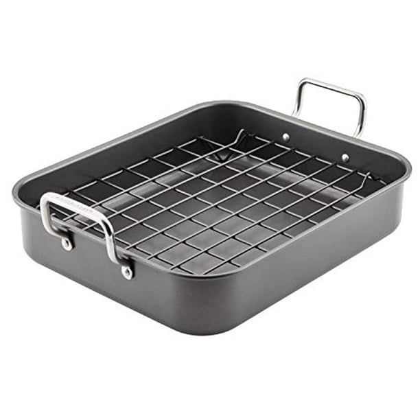 Rachael Ray Nonstick Roasting Pan with Reversible Rack, 16.5Inch x 13.