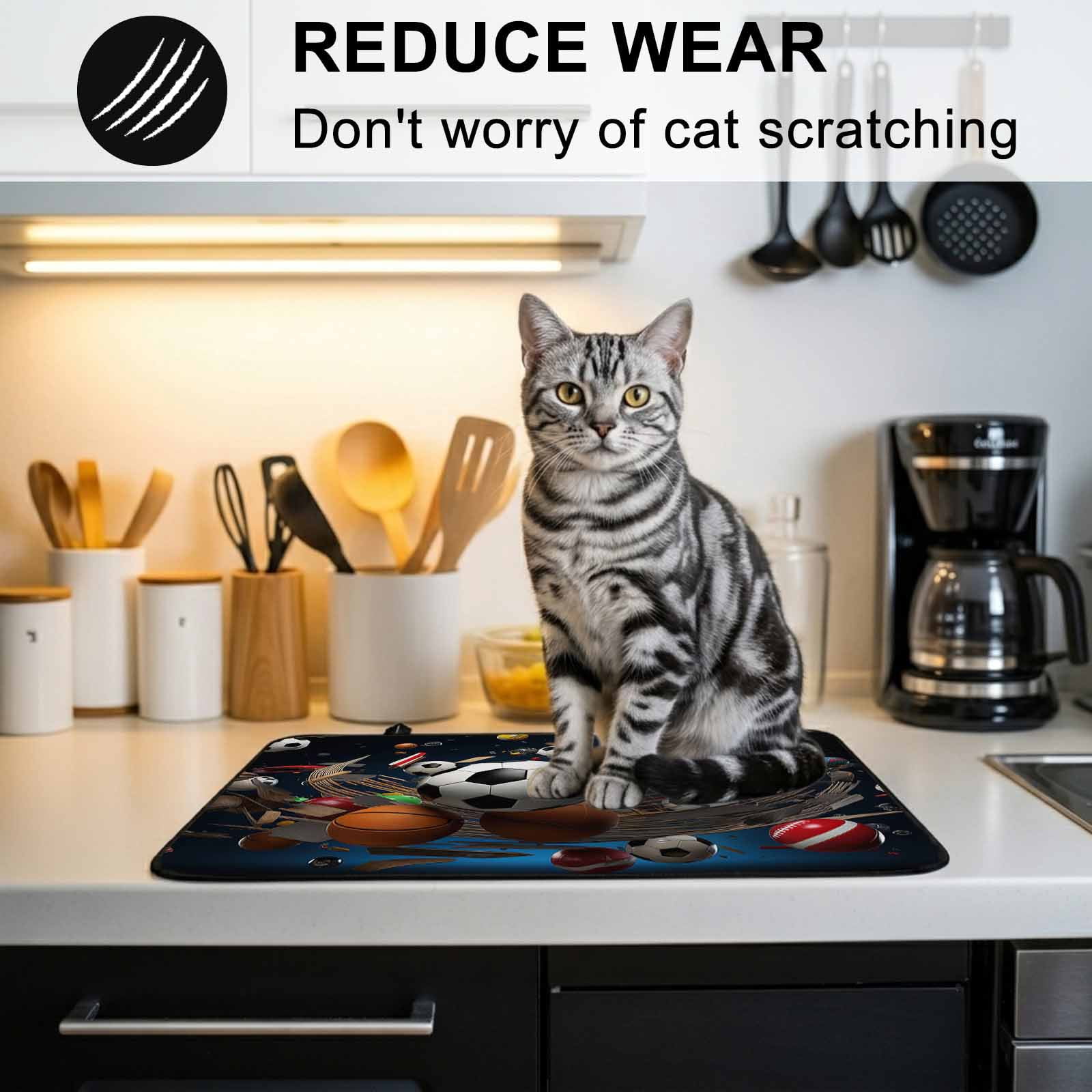 Sports Stove Top Cover for Electric Stove, Heat-proof & Non Slip Glass Top Stove Cover Protector, Football Basketball Baseball Ball Games Kitchen Flat Cooktop Rubber Mat 24x21 Inches