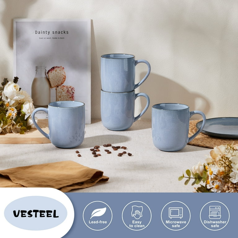 Vesteel Coffee Mug Set of 4, Ceramic Coffee Cup with Handle, 14oz Handmade Reactive Glaze Mugs for Coffee Tea Milk, Mug Gifts for Home Office