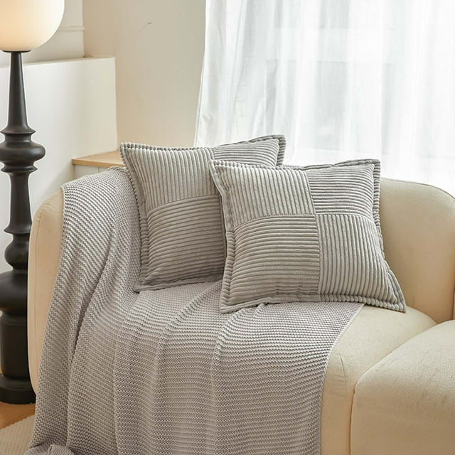 Fiudx Almohada de Pana, Funda de Cojín Suave Al Tacto, Elegante Diseño de Rayas Patchwork, Almohada de Maíz con Cremallera Oculta, Ideal para Sala de Estar y Dormitorio, Ideal para Amantes de La Deco
