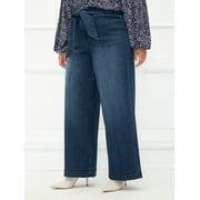 ELOQUII Elements Women's Plus Size Wide Leg Jeans with Waist Ties