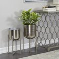 thumbnail image 3 of DecMode 19", 22"H Deep Recessed Dome Silver Metal Planter with Removable Stand (2 Count), 3 of 14