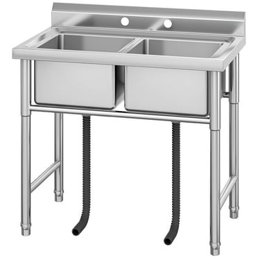 Commercial Stainless Steel Sink,Utility Sink Free Standing Double Bowl for Restaurant