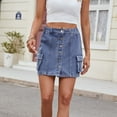 thumbnail image 2 of miqiqism Women Jean Skirts Mini Skirt with Pockets High Waisted Cargo Dress Slim Fit Outfits Lady Fashion Denim Dresses Button Dwn Bottom Skirts,04_Blue,XX-Large, 2 of 6