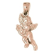 14K Rose Gold Angel Pendant - 26 mm