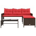 thumbnail image 3 of vidaXL Garden Sofa with Table and Cushions L-Shaped Brown Poly Rattan, 3 of 5