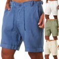 thumbnail image 2 of Tfken Summer Shorts For Men Button Drawstring Solid Color Shorts With Pockets Casual Daily Wear Male Comfortable Clothes White, 2 of 3