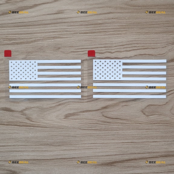 American Flag USA Decal Sticker Vinyl - 2 Pack White, 5 Inches - Die-Cut No Background for Car Boat Laptop Window