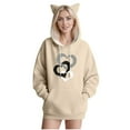 thumbnail image 2 of Craaazy Cute Cat Ears Hooded Pullover For Womens Casual Print Long Sleeve Hooded Drawstring Gifts Loose Sweater With Pocket, 2 of 4