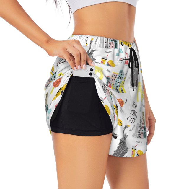 Balery New York Pantalones cortos deportivos para mujer con forro y dos bolsillos, elásticos, para entrenamiento, gimnasio, yoga-XX-Large