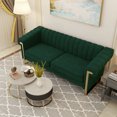 thumbnail image 6 of Modern Cream Velvet Sofa with Gold Accents - Sleek Channel-Tufted Design, 3-Seat Living Room & Office Couch with Gold Leg Base for Easy Cleaning, 6 of 9