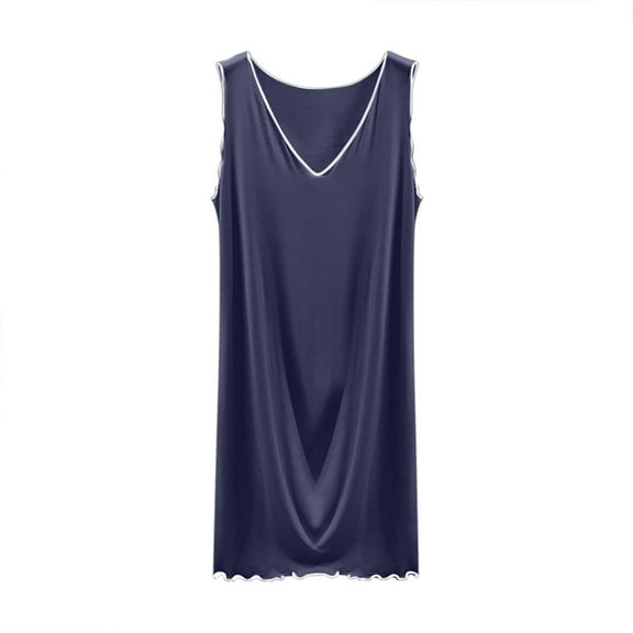 Women's Cotton Tank Nightgown Soft Stretch Round Neck Sleeveless Midi Sleep Dress Summer Sleepwear Cotton Pajamas for Women Blue L