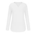 thumbnail image 4 of AXXD White Basic Sexy Shirts for Women Summer 2024 Trendy Solid T-shirt Long Sleeves Blouse V-Neck Casual Tops, 4 of 6