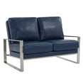 thumbnail image 2 of Leisuremod Jefferson Modern Leather Contemporary Loveseat With Silver Frame Mid-Century Living Room Loveseat Sofa (Navy Blue), 2 of 7
