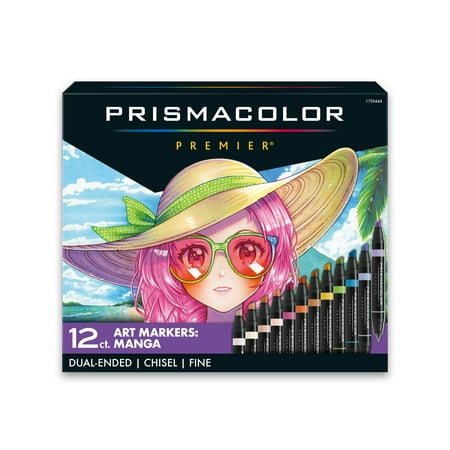 Prismacolor Premier Double-Ended Art Markers, Fine and Chisel Tip, Manga Colors, 12 Count