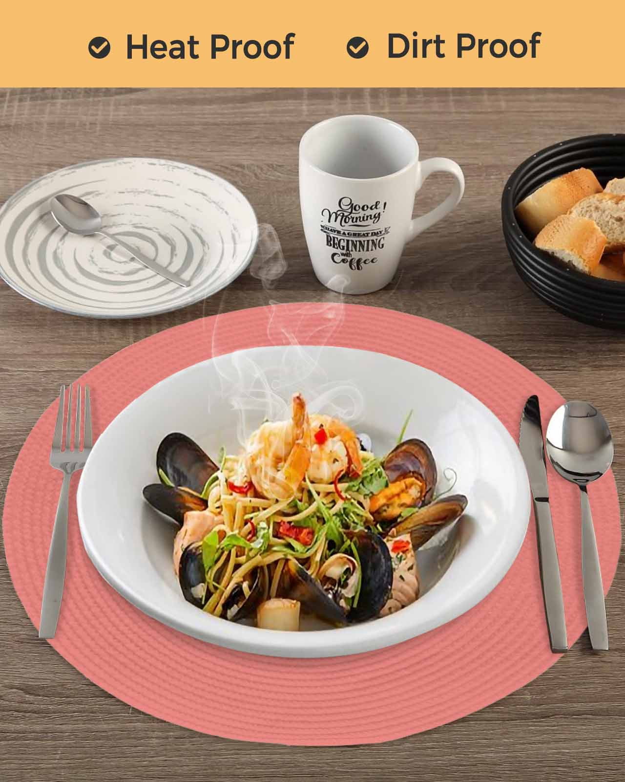 Round Placemats Coral Red 15 inch Set of 6 Table Mats for Dining Table Solid Color Heat Resistant Non-Slip Kitchen & Home Decorative Place Mat Set