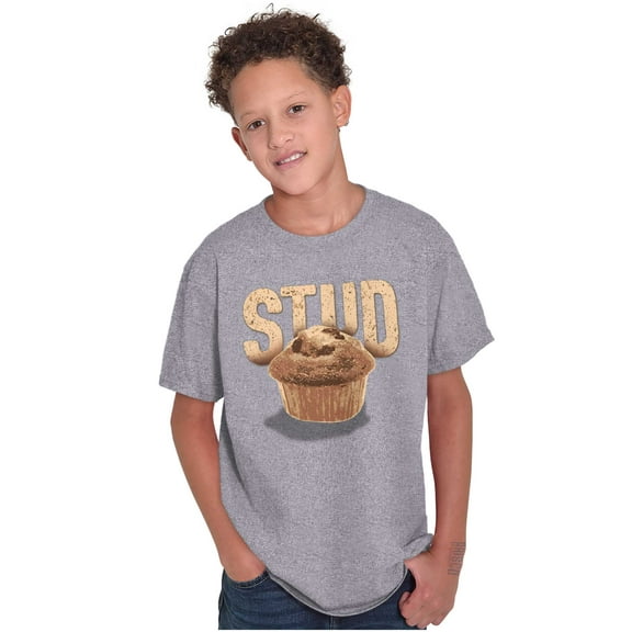 Funny Joke Stud Muffin Food Pun Boys Kids T Shirt Tees Tops Teen Brisco Brands XS