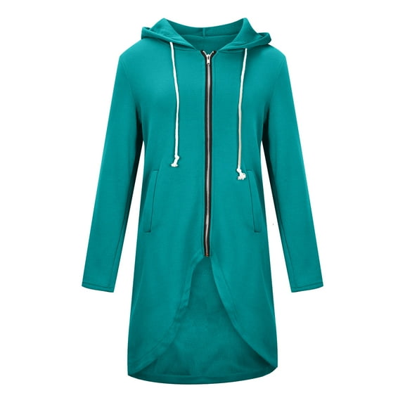 Scyoekwg Fall Sweatshirts for Women Solid Color Casual Long Sleeve Open Front Loose Comfy Hoodie Zipper Sweatshirts Irregular Hem Long Coat Tops with Pockets Mint Green XL