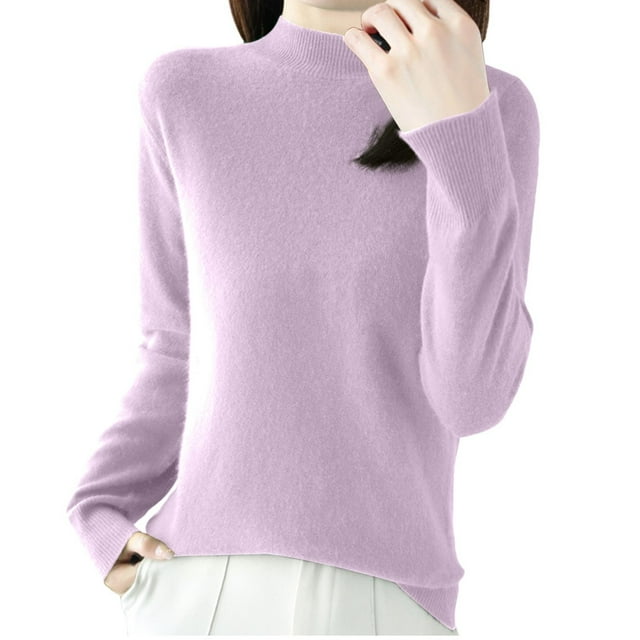 cfhntfmh Women's 2024 Fall Sweaters Long Sleeve Solid Color Pullover Mock Neck Loose Warm Sweater Top