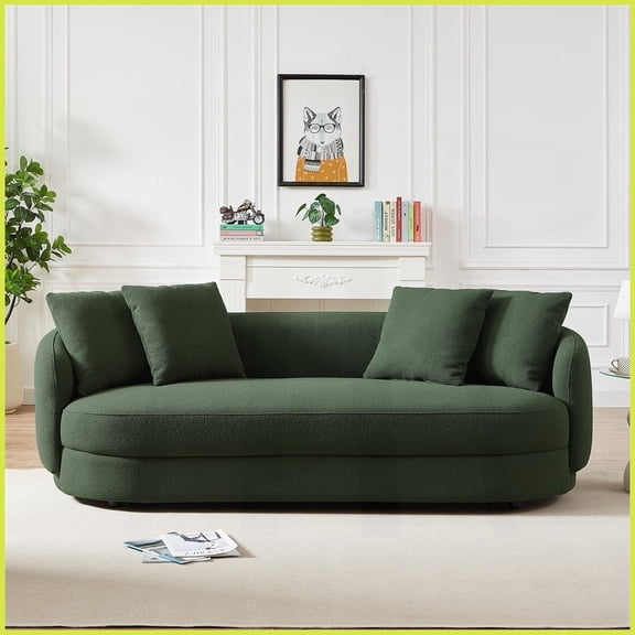 Dylan Modern French Boucle Sofa - 85” Wide Brown/Dark Green Couch with Solid Wood Frame for Living Room Comfort