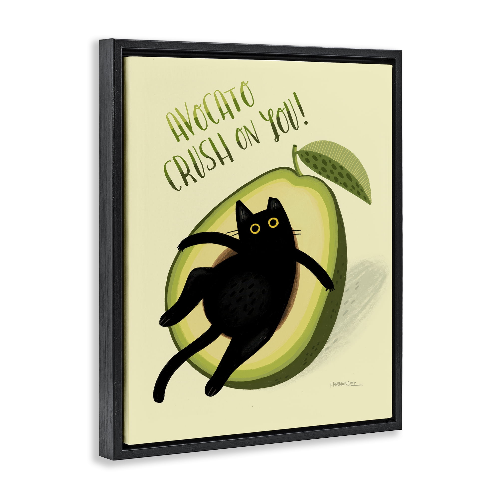 Stupell Industries Avocato Crush on You Animals Painting Black Floater Framed Canvas Art Print Wall Art, 25 x 31