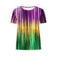 thumbnail image 5 of Gamivast Women Carnival Tops Striped Loose Crewneck Sequin Tees Holiday Short Sleeve Tunic Mardi Gras Party Blouse Fat-Tuesday Outfits 2026, 5 of 6