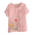 thumbnail image 5 of Xdegoge Clarence 5 Clothing Woman Linen Tops for Women Short Sleeve Crewneck Shirts Casual Floral Summer Tops Oversized Cute Tshirts Beach Vacation Clothes Soft Comfy Pullover Blouses, 5 of 5