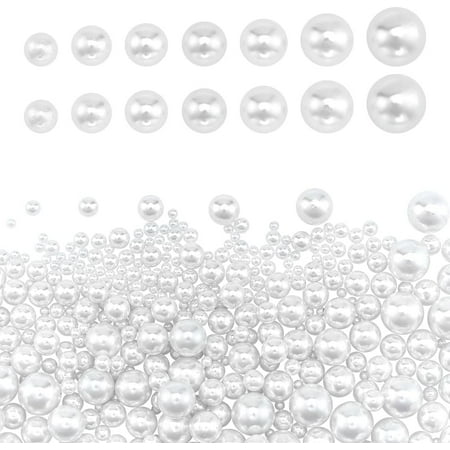 7 Sizes No Holes Pearls 390pcs White Pearl Beads Undrilled Imitated Pearl Beads Faux Pearls for Vase Fillers Wedding Party Home Decoration Table Scatter (4-16mm)