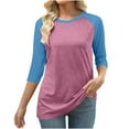 thumbnail image 2 of Women Raglan Shirts Long Sleeve Oversized T Shirt Casual Crewneck Color Block Tee Top, 2 of 4