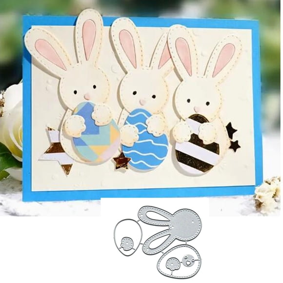 Troqueles metálicos Yeyert con conejo y huevo de Pascua 8 x 9 cm para scrapbooking