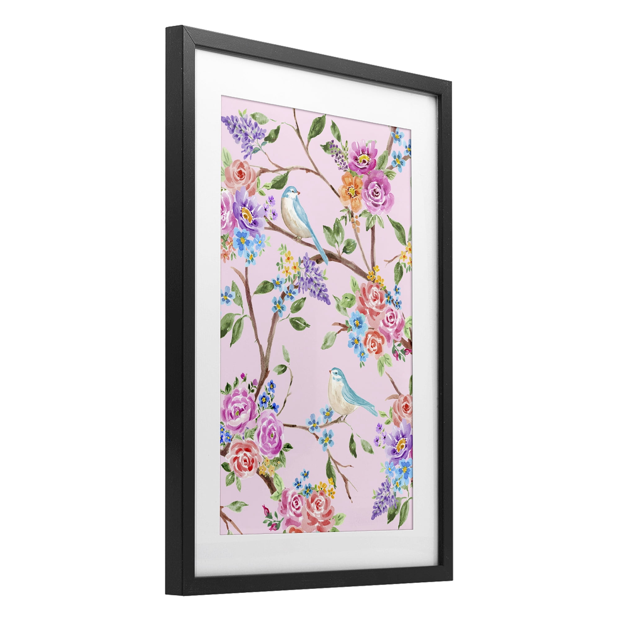 Stupell Industries Pink & Blue Spring Florals Black Framed Print Under Glass, design by Corinne Haig