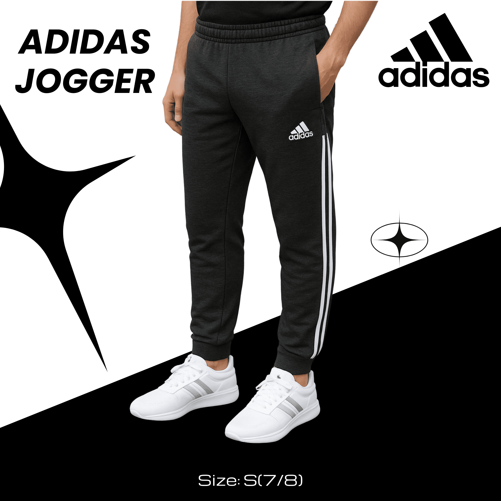 Adidas Youth Jogger Pants – Black Carbon Gray Sweatpants for Boys & Girls, Size S (7/8)