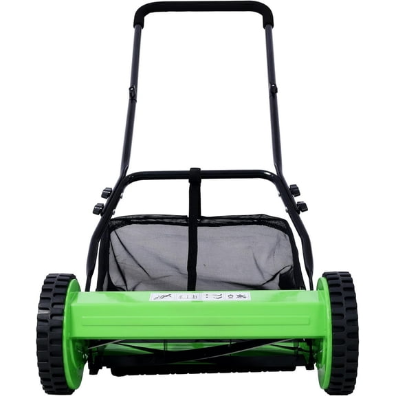 Rugerasy 16-Inch Reel Lawn Mower,Push Mower with 5-Blade,Hand Push Lawn Mower with Grass Grabber for Eco-Friendly,Quiet Lawn Sweeper,Green